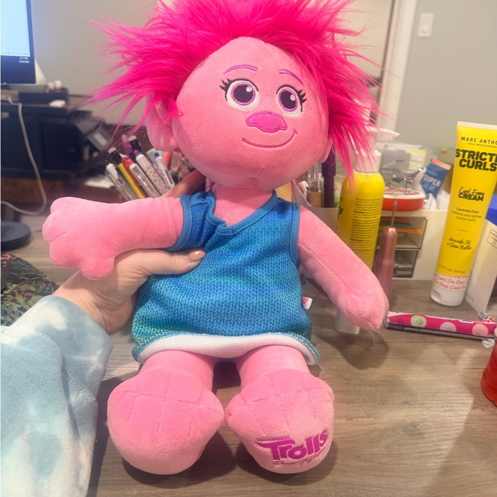 Build a bear pink poppy DreamWorks Trolls Pink Plush Doll with Blue Dress